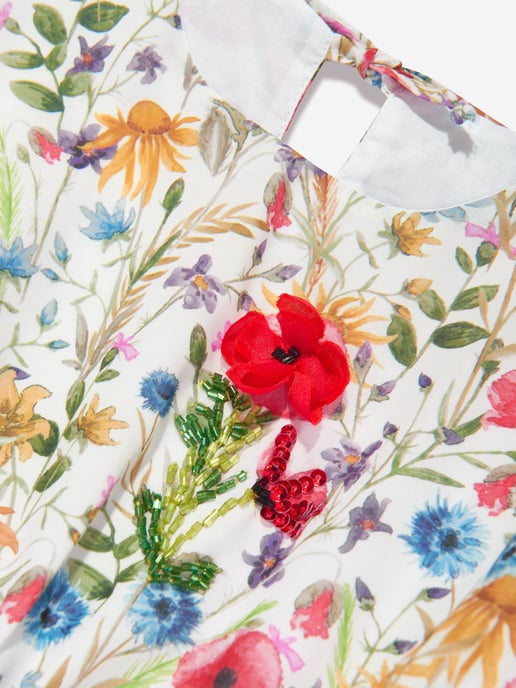Selini Action Girls Floral Broderie Anglaise Dress in White