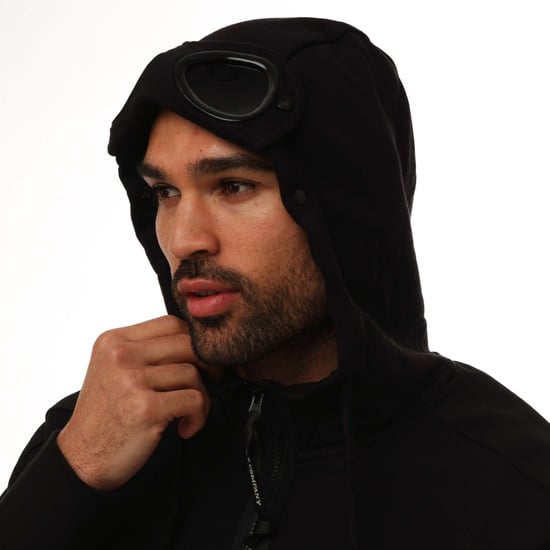 Men's C.P. Company Diagonal Raised Fleece Goggle Hoodie in Black