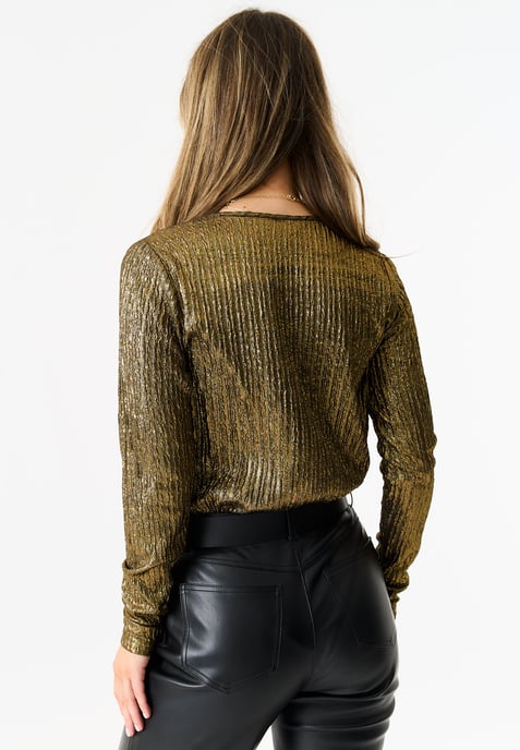 Gold Metallic Plisse Wrap Front Bodysuit