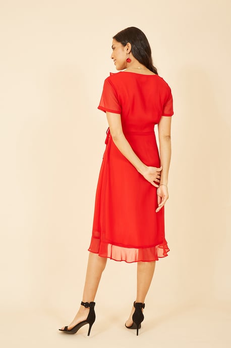 Red Frill Wrap Dress
