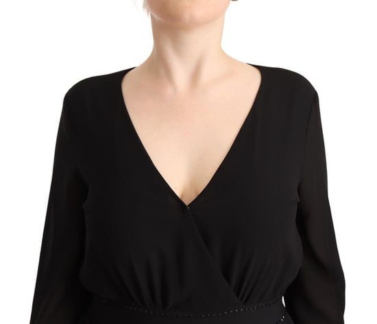 Liu Jo Damen Schwarzes Polyester Langarm V-Ausschnitt Mini A-Linien Kleid - Image 4