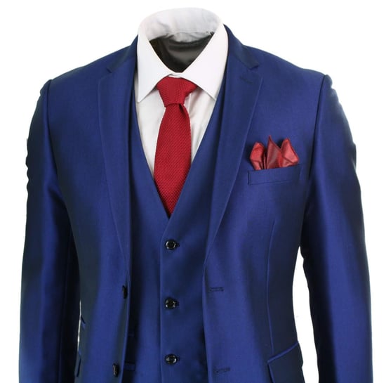 Herren 3-teiliges glänzendes royalblaues klassisches Anzugset - Image 2