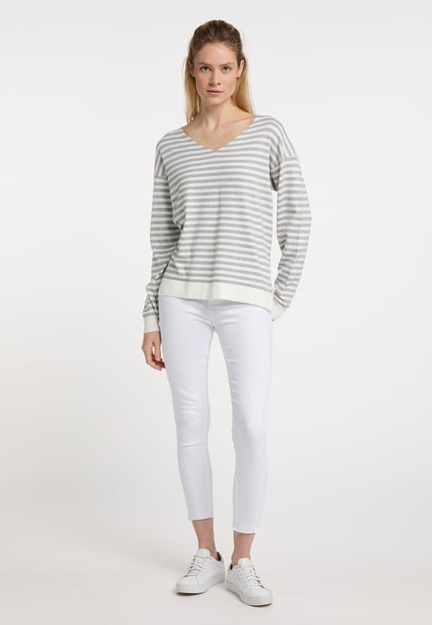 Dreimaster Strickpullover Damen Wollweiss Grau Melange - Image 2