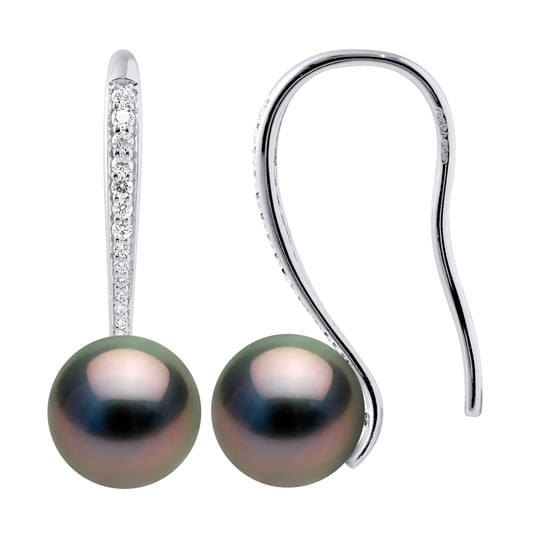 Ohrringe, echte Tahiti-Zuchtperlen, rund, 8–9 mm, mit kubischen Zirkonia - Image 1
