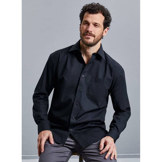 Russell Mens Long Sleeve Pure Cotton Work Shirt (Schwarz) - Image 3