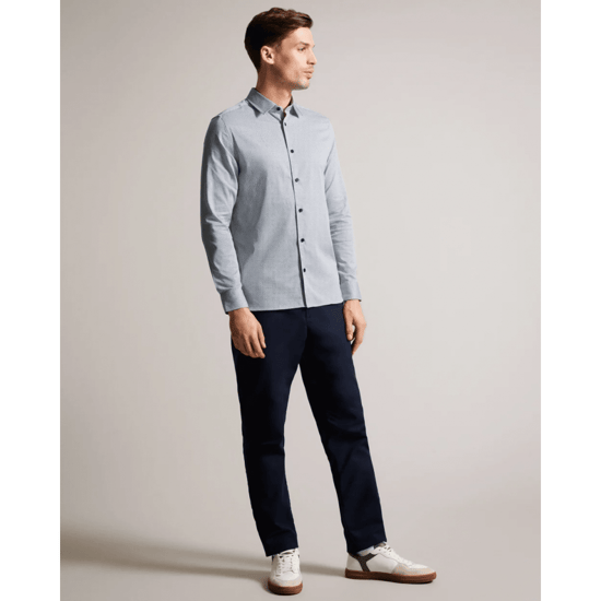 Men's Ted Baker Alham Long Sleeve Fine Geo Stretch Shirt in Navy