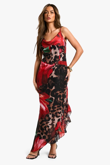 Leopard Floral Mix Chiffon Corset Maxi Dress - Image 1