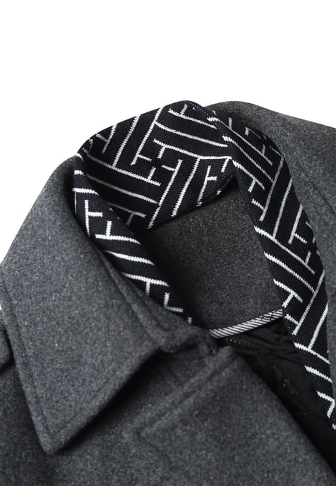Men's Winter Thickened Solid Color Lapel Casual Wool Coat with Striped Collar Grey