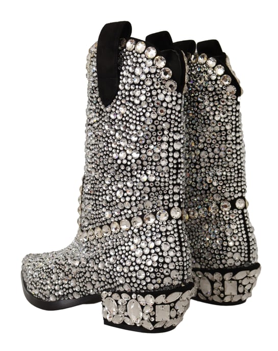 Dolce & Gabbana Damen Schwarze Wildleder Strass Kristall Cowgirl-Stiefel - Image 2