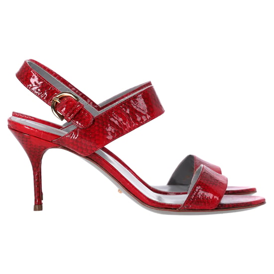Sergio Rossi Riemchensandalen aus rotem Lackleder mit Print - Image 1