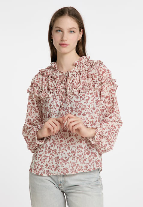 Dreimaster Rüschenbluse Damen Weiss Rost - Image 3