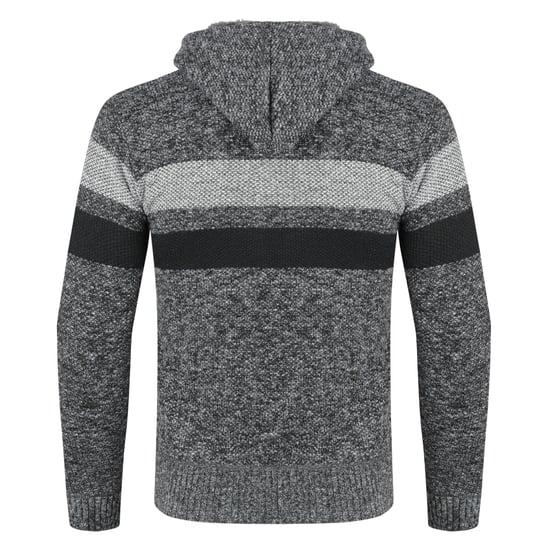 Men's Winter Transition Cardigan with Hood Lined Chunky Knit Hooded Warm Jacket Dark Grey