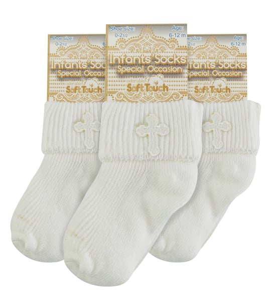 Baby-Taufsocken mit Kreuzstickerei | Neugeborene Baumwollsocken für Jungen & Mädchen - Creme - Image 2