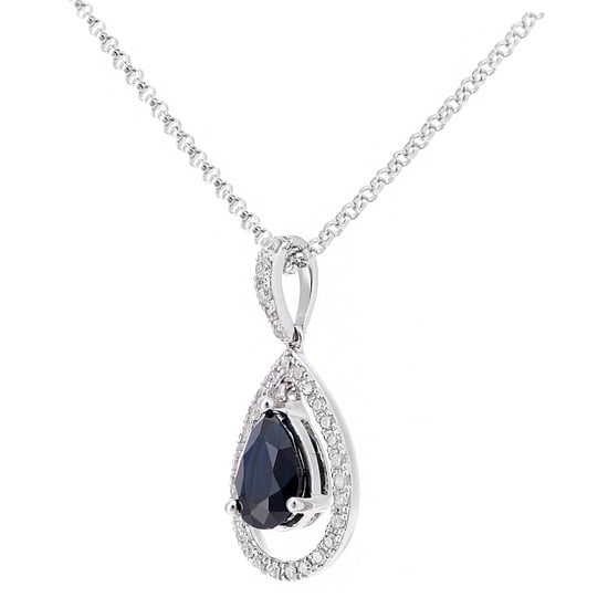 Collier pendentif en forme de goutte d'eau avec saphirs et diamants en or blanc 18 carats - Image 2