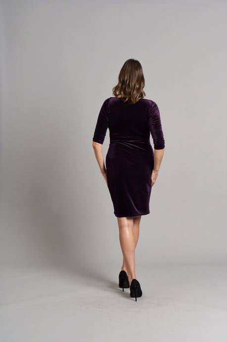 Amber Bardot Bodycon Velvet Dress - Plum