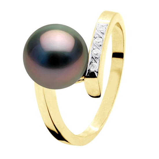 Ringschmuck Diamant 0,04 ct Gelbgold – echte Tahiti-Zuchtperle rund 8–9 mm - Image 1