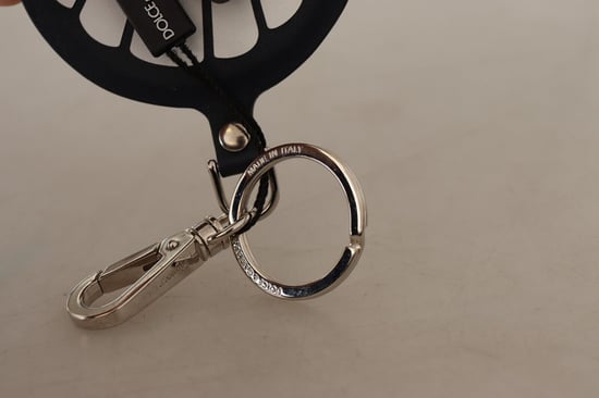 Dolce & Gabbana Men's Black Leather Shell Metal Silver Tone Keyring Keychain