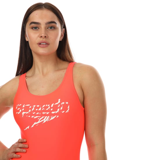 Women's Speedo Logo Deep U-Back Swimsuit in red white