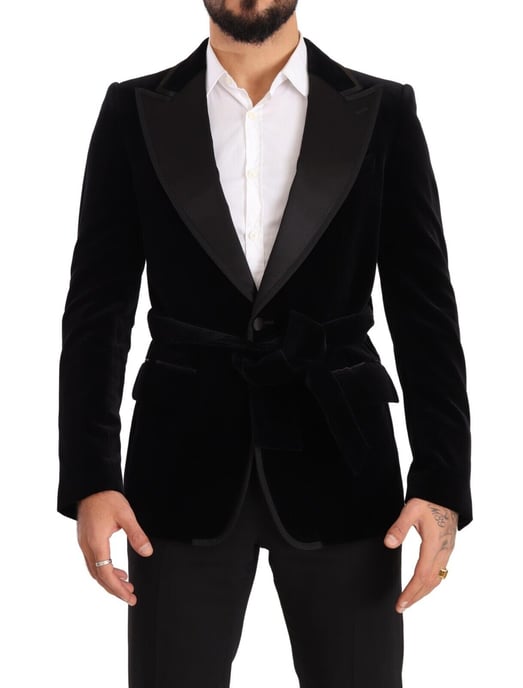 Dolce & Gabbana Herren Schwarz Samt Einreihiger Ein-Button Blazer - Image 1