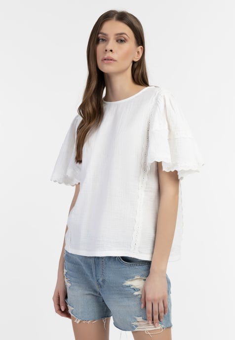 Dreimaster Blusenshirt mit Spitze Damen weiss - Image 3