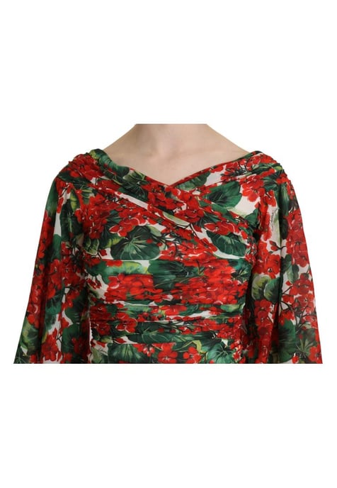 Dolce & Gabbana Damen Rotes Blumenkleid aus Seide mit Stretch-Midi-Schnitt - Image 5