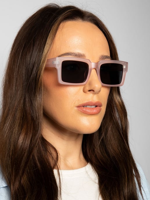 Square Frame Sunglasses in Matte Pink with Black Lenses