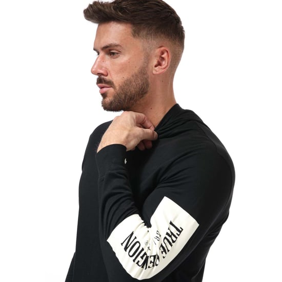 Men's True Religion Hooded Long Sleeve Logo T-Shirt in Black