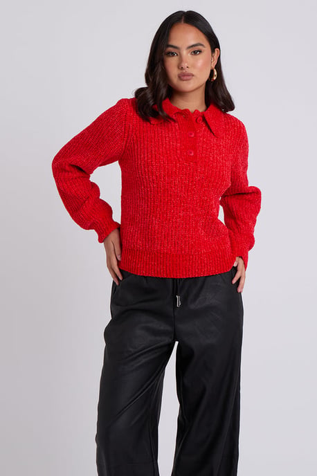 Urban Bliss Red Chenile Button Jumper