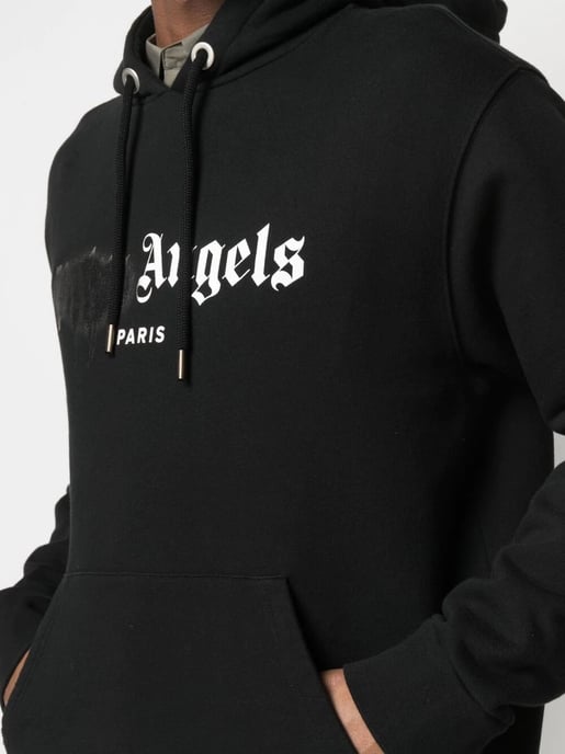 Palm Angels Paris Gespritztes Logo Schwarzer Hoodie - Image 3
