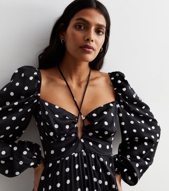 Polka Dot Pleated Cut Out Maxi Dress