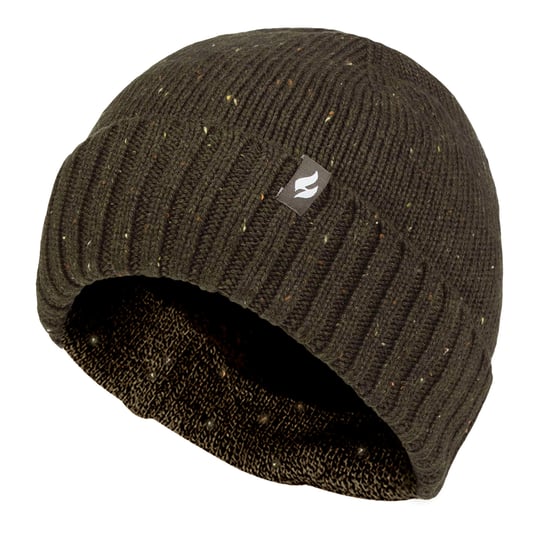 Heat Holders Heatweaver Fleece-Innenfutter Mütze | Gerippter umschlagbarer Bund Melange Wintermütze | Andes-Stil - Khaki - Image 1