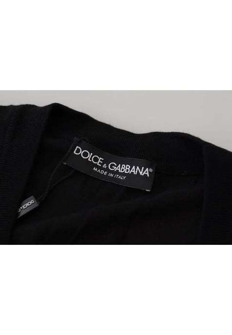Dolce & Gabbana Herren schwarzer Wollknopf-Down Cardigan Pullover - Image 6