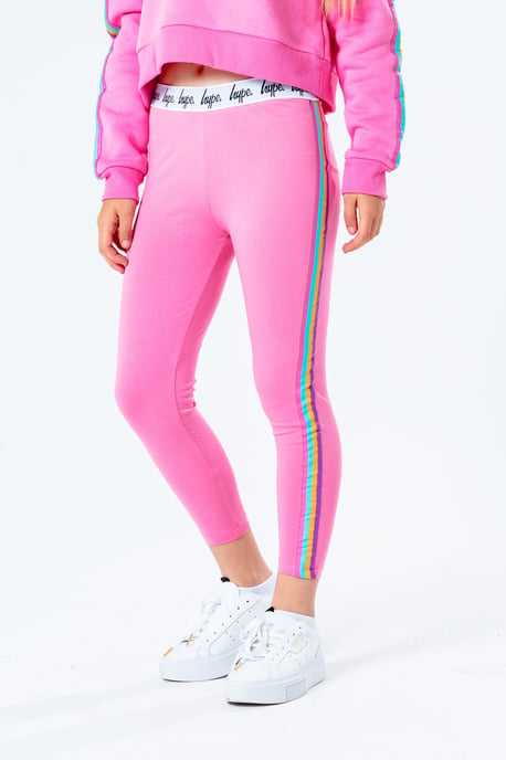 Hype Pink Rainbow Taped Kids Leggings