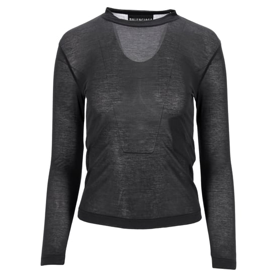 Balenciaga Enganliegendes Rundhals-Langarmshirt aus grauer Baumwolle - Image 1