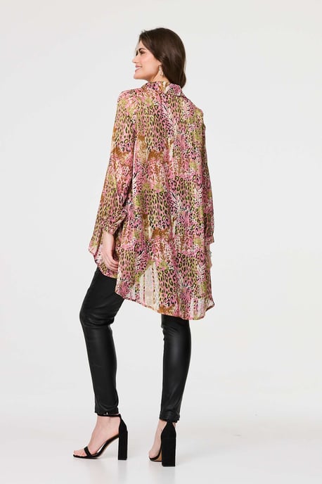 Pink Animal Print High Low Semi Sheer Shirt