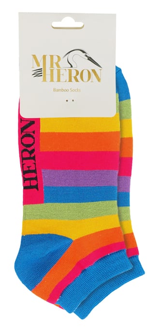 Herren Bambus Regenbogen Trainer Socken | Herr Heron | bunt gestreift No Show Socken - Regenbogen - Image 2