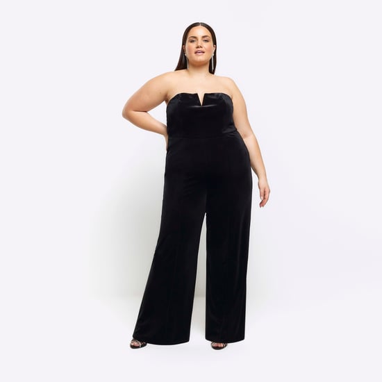 River Island Womens Jumpsuit Plus Black Velvet Bandeau