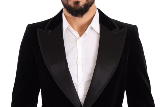Dolce & Gabbana Herren Schwarz Samt Einreihiger Ein-Button Blazer - Image 4