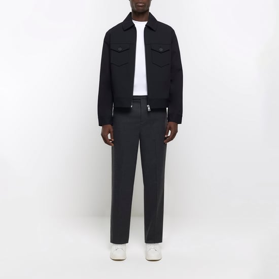 River Island Mens Smart Trousers Grey Tapered Fit Flannel