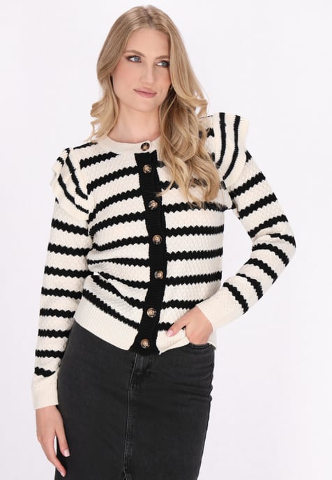 Dreimaster Cardigan Damen Schwarz Weiss Streifen - Image 3