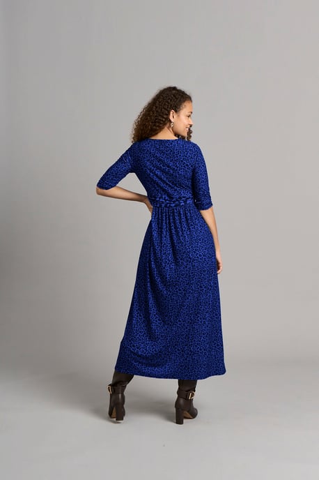 Sonia V Neck Wrap Dress -  Blue Leopard