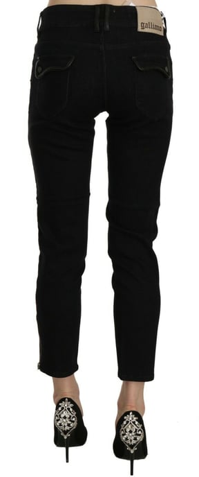 John Galliano Damen Schwarz Mittlere Taille Gekürzte Jeans mit Ausfransung Casual Hosen - Image 4