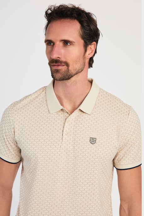 Beige Cotton Short Sleeve Button-Up Polo Shirt