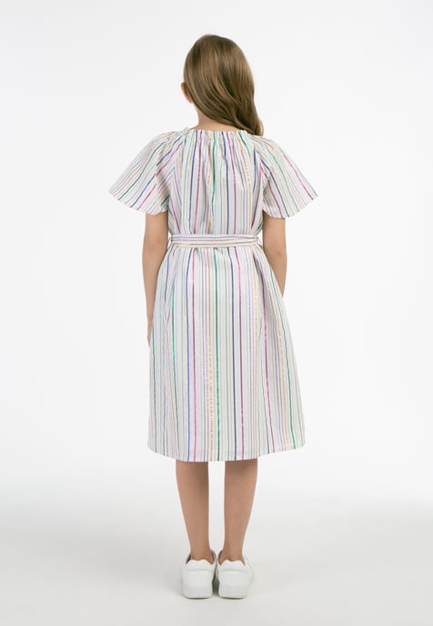 Mymo Kleid Mädchen Weiss Mehrfarbige Streifen - Image 3