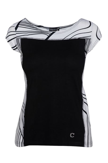 Two-Tone Cap Sleeve Print Top