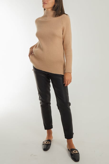 Double Hem Detail High Neck Jumper