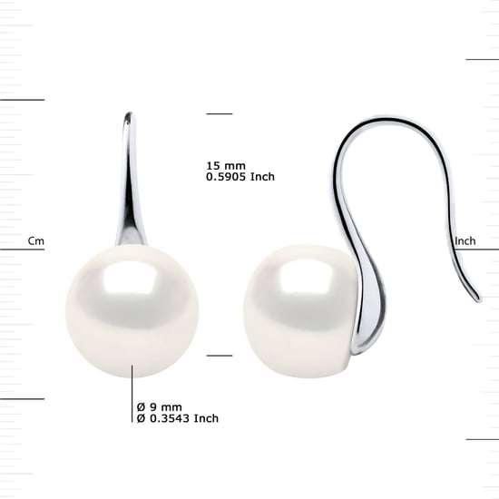 Earrings Hooks Freshwater Pearls 9-10 mm Buttons White 925