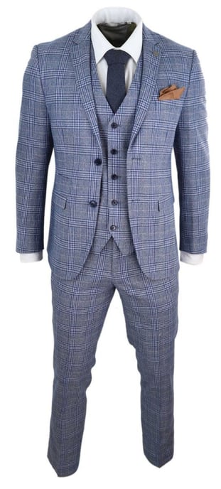 Herren 3-teiliges Anzugset in Blau-Grau mit Karomuster, Vintage Retro - Image 5
