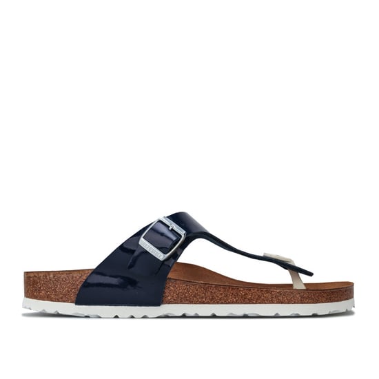 Women's Birkenstock Gizeh Patent Sandals Narrow Width in Dark Blue