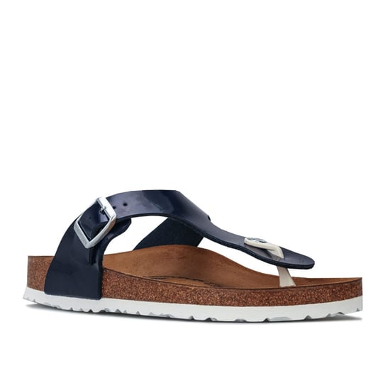 Women's Birkenstock Gizeh Patent Sandals Narrow Width in Dark Blue